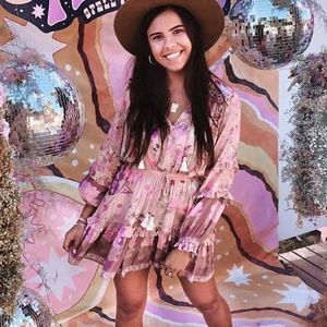 Sweetly Blooming Blue Boho Floral Print Mini Dress